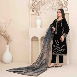 Trajes Punjabi de Terciopelo Bordado, Cómodos y Sin Arrugas, para Mujer, Vestidos Pakistaníes de 3 Piezas, Vestido Largo Maxi para Fiesta - Product Image 6