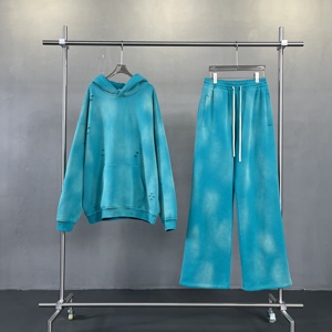 Ensemble sweat à capuche et pantalon large à jambes évasées en molleton épais French Terry pour homme, uni, personnalisable avec impression délavée à l'acide - Product Image 3