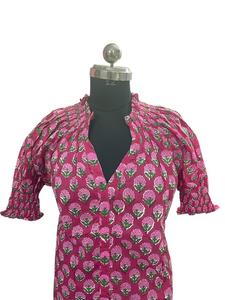 100% coton tricoté décontracté femmes Blouse HD imprimé rose fleuri traditionnel indien artisanat doux débardeurs - Product Image 3