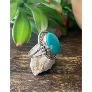Handmade <b>Boho</b> Royston Turquoise & Sterling <b>Silver</b> <b>Ring</b> Navajo Made Gemstone Jewelry for Everyday Wear Size 8.25 - Product Image 3