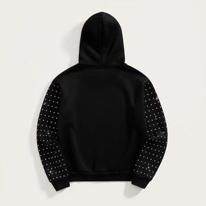 Sudadera con Capucha Negra con Pedrería, Sudadera con Cristales de Diamante, Corte Holgado, Estilo Urbano, para Hombre y Mujer, con Logotipo Personalizado - Product Image 1