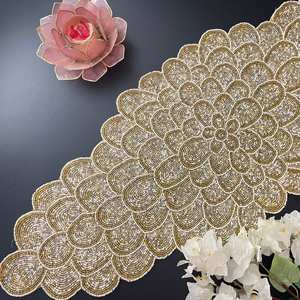 XL Mesa de cuentas hecha a mano runnerpavo real floral runnergoldsilver y white13x60 inch - Product Image 2