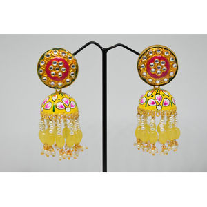 Pendientes de plata de primera ley y latón para mujer y niña, aretes largos, aros largos, plata esterlina, color dorado, estilo tradicional, jhumki, meenakari - Product Image 1