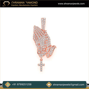 Design unique bijoux fins 1.5 TCW et 10 grammes chapelet personnalisé mains en prière Moissanite pendentif diamant pour cadeau de fiançailles - Product Image 3