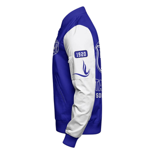 Chaqueta de Satén para Mujer Zeta Phi Beta, Estilo Universitario, Bordado con el Escudo de la Hermandad ZPB, Color Azul y Blanco, Prenda Griega Premium - Product Image 3