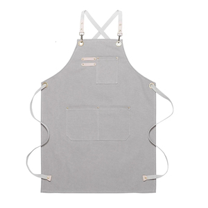 Tablier simple en toile grise robuste avec ceinture réglable, plusieurs poches, lavable en machine, pour la cuisine - Product Image 1