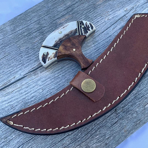 Couteau Ulu artisanal de qualité supérieure avec lame en acier Damas incurvée, manche en bois pour droitiers, pour la cuisine et le hachage à domicile - Product Image 3