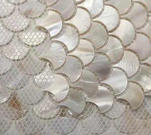 High End Kerajinan Tangan Halus Seni Dinding Buatan Tangan Skala Ikan Putih Ibu dari Mutiara Mosaik Ubin untuk Dinding Dapur Kamar Mandi