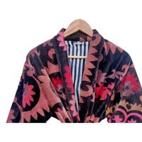 Kimono Corto de Algodón y Terciopelo para Mujer, Ropa de Dormir Otoñal, Bata de Baño con Cuello en V, Cordón Ajustable, Mangas Largas, Estampado Floral, Secado Rápido, Lujoso