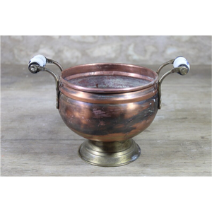 Casserole vintage en cuivre martelé à la main avec poignée en laiton et poignée en bois | Casserole en cuivre de cuisine antique doublée d'étain - Product Image 5