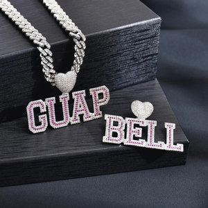 Colgante Personalizado de Hip Hop con Iniciales 3D, Diamantes de Imitación Coloridos, Chapado en Plata/Oro, Unisex - Product Image 4