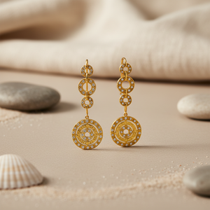 Luxury <b>Diamond</b> Dangle Earrings with Gold Plating Vintage Pendant Drop Design for Wedding or Party Quartz and Pearl Set - Product Image 1