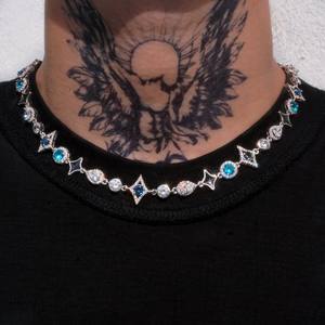 Collar de Cadena con Eslabones Geométricos de Plata de Ley 925 con Diamantes de Moissanita VVS y Piedras Preciosas de Colores Mezclados, Estilo Urbano para Hombre - Product Image 2