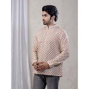 Kurta court en coton imprimé décontracté pour hommes avec manches longues - Product Image 3