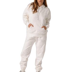 Vente en gros de haute qualité pour femmes survêtement en coton épais surdimensionné ensemble de pantalons de survêtement à capuche respirant blanc 2026 - Product Image 3