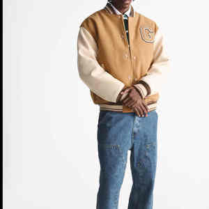 Vente en gros Veste universitaire de haute qualité pour hommes Chenille Broderie Manches en cuir Veste universitaire Letterman Baseball personnalisée - Product Image 3