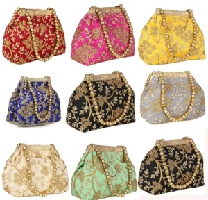 Potli Bag For Women Ethnic Designer Embroidery Work Batwa Pearls Handle Evening Handbag Stylish Bridal Fashion <b>Wristlet</b> - Product Image 5