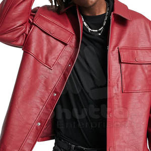 Vestes en cuir pour hommes de couleur personnalisée, confortables, respirantes, imperméables, col montant, style rétro - Product Image 2