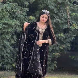 Readymade Indian Viscose Velvet With Heavy Embroidery Work <b>Top</b> With Sharara & Dupatta Party Wear Outfit Dress Low Price Handmade - Product Image 1