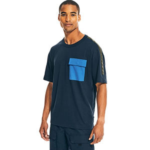 Mens Navy Blue <b>T</b> <b>Shirt</b> <b>with</b> Blue <b>Pocket</b> Short Sleeve Casual Streetwear Cotton Tee Contrast Detail Top - Product Image 1