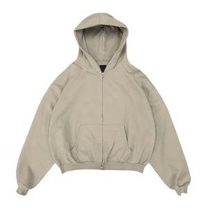 Sweat à capuche vintage à épaules tombantes Heavy thick 100% Cotton Zip Up Custom Color Solid Men's Hoodies Garment Dyed - Product Image 2