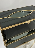 Boîte à mouchoirs en verre noir avec cadre en laiton de luxe pour la décoration de la maison et de mariage