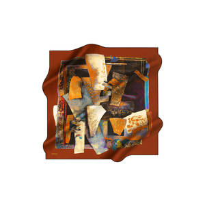Luxury Designer Satin <b>Silk</b> Square <b>Scarf</b> with Geometric Pattern - Product Image 1