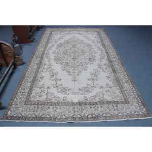 Alfombra Turca de 6x9.9 pies, Alfombra Oriental Blanca Vintage de Lana - Product Image 1