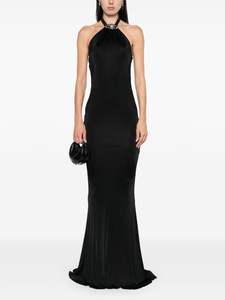 Maxi vestido hasta el suelo para adultos manga casquillo caliente Sexy sirena silueta cuello redondo bordado rebordear corte lateral - Product Image 5