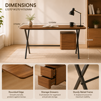Bureau d'écriture moderne en bois écologique avec armoire de rangement latérale et structure métallique