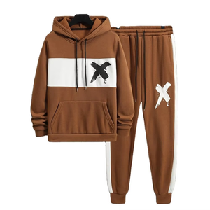 Fabricante profesional Chándales de bloque de color ligero para hombres Nueva Sudadera con capucha con estampado de cepillo con Joggers Conjunto de chándal para hombres - Product Image 5
