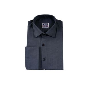 Petrol Blue Cotton Elegant Jacquard Woven French Double <b>Cuff</b> Sleeve Button Shirt - Product Image 2