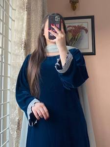 Luxury Modest Quick Dry Party Dress <b>Gauze</b> Sequins Design Satin <b>Fabric</b> Stand Collar Regular Fit Plus Size Velvet Salwar Kameez - Product Image 5