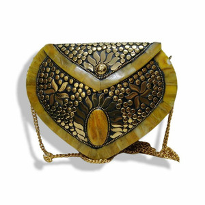 Bolso de mano moderno y ecológico con incrustaciones de piedras y cadena de latón, estilo mosaico, para uso nocturno. - Product Image 1