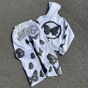 Chándal acampanado apilado para bebé con bordado desgastado 100% algodón acampanado chándal para niños peso pesado para ropa de niños - Product Image 3