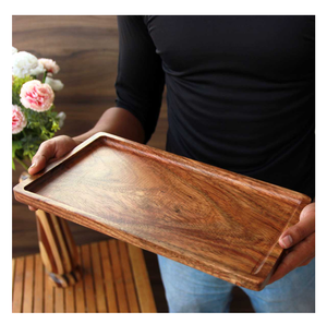 Grand plateau en bois rond de haute qualité avec poignée trouée Design moderne pour servir des fruits et des aliments à thème floral à un prix inférieur - Product Image 1