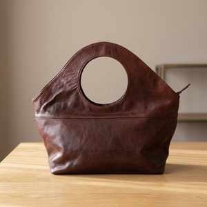 Genuine Leather Tote Bag Soft Handle Simple Style Dark Brown - Product Image 1