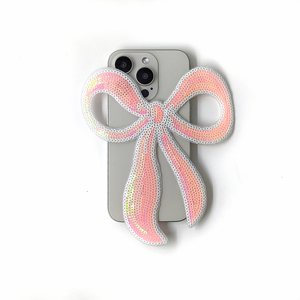 Patch brodé de sequins rose scintillant avec nœud pour accessoires de mode - Product Image 3