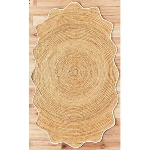 Tapis rond en jute naturel fait à la main avec bord festonné, style bohème écologique, tapis de sol de luxe pour le salon, décoration de la maison - Product Image 2