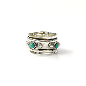 Turquoise Fashionable <b>Spinner</b> <b>Ring</b> 9.6 Grams Gold Plated Stainless Steel and Alloy Stylish Bezel Setting Inlay Gift - Product Image 1