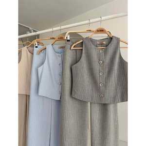 Conjunto de Poliviscosa con Rayas Flameadas 10178, Chaleco y Pantalones Plazzo en Tela de Franela - Product Image 2