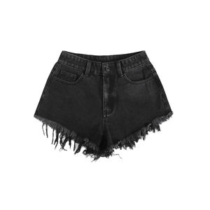 Shorts en toile denim respirants à taille mi-haute et coupe régulière pour femmes, avec fourrure et ceinture, shorts pour femmes - Product Image 2