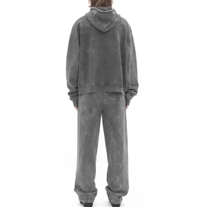 Sudaderas con capucha lavadas con ácido y estampado de ropa de calle con logotipo personalizado, pantalones de chándal acampanados apilados Unisex, chándal de gran tamaño con cremallera - Product Image 6