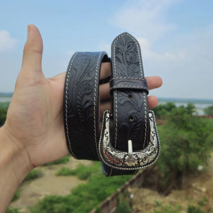 Cinturón de cuero de grano completo genuino estilo vintage hecho a mano Black Beast con hebilla de aleación longitud personalizada - Product Image 1