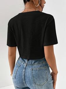 Camiseta Corta para Chicas, Estilo Moderno, Top de Algodón, Estilo Casual Urbano, Camiseta de Verano - Product Image 2