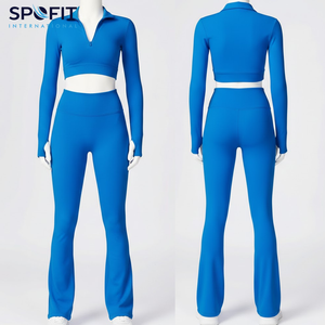 Ensemble de yoga et de sport uni pour femme : haut à manches longues, soutien-gorge de sport et leggings évasés doux – Idéal pour l'entraînement et le fitness - Product Image 6