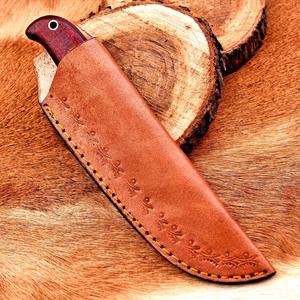 Couteau de chasse en plein air de camping à lame fixe en acier damas fait à la main manche en palissandre couverture en cuir Support OEM nouveau Design - Product Image 5