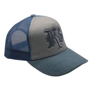 Broderie 3D personnalisée en velours bleu à bord incurvé 5 panneaux Casquette de camionneur en maille de mousse vierge Mode hip-hop élégante - Product Image 3