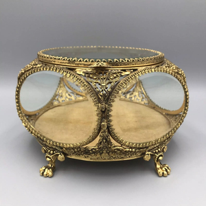 Caja de almacenamiento biselada de cristal transparente con borde de latón muy Popular, baratija cuadrada para joyería, recuerdo, organizador de pendientes para el hogar, boda - Product Image 2