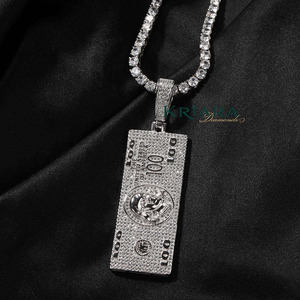 จี้เงินแท้ 925 ประดับมอสซาไนต์ รูปธนบัตร สไตล์ฮิปฮอป ชุบโรเดียม/ทอง 14K แฟชั่นทันสมัย ใส่ได้ทุกวัน เหมาะสำหรับทุกเพศ - Product Image 3